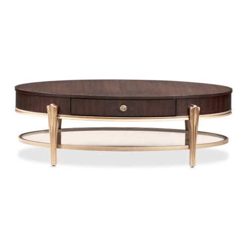 AICO Furniture Camellia Field Oval Cocktail Table in Warm Pecan - Bargain Furniture (Detroit, MI)