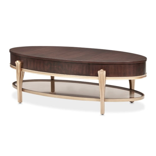 AICO Furniture Camellia Field Oval Cocktail Table in Warm Pecan - Bargain Furniture (Detroit, MI)