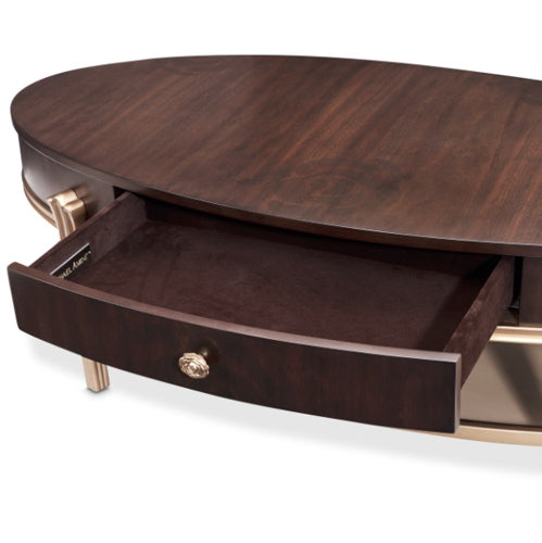 AICO Furniture Camellia Field Oval Cocktail Table in Warm Pecan - Bargain Furniture (Detroit, MI)