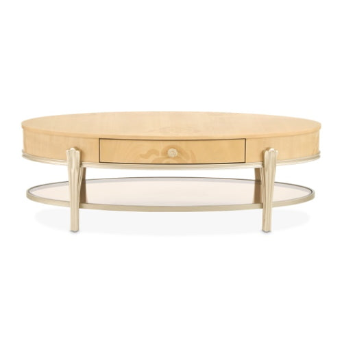 AICO Furniture Camellia Field Oval Cocktail Table in Caramel - Bargain Furniture (Detroit, MI)