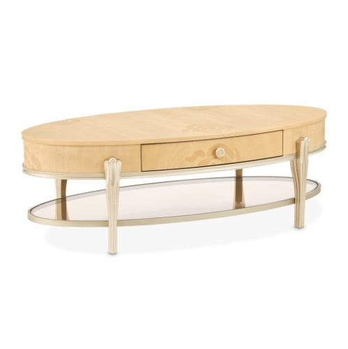 AICO Furniture Camellia Field Oval Cocktail Table in Caramel - Bargain Furniture (Detroit, MI)