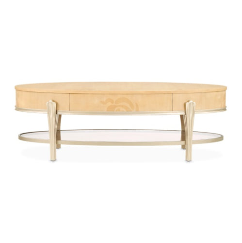 AICO Furniture Camellia Field Oval Cocktail Table in Caramel - Bargain Furniture (Detroit, MI)