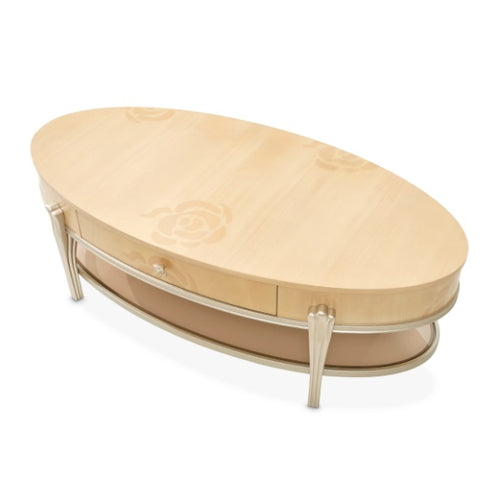 AICO Furniture Camellia Field Oval Cocktail Table in Caramel - Bargain Furniture (Detroit, MI)