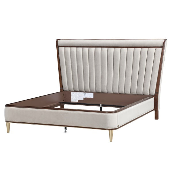 AICO Furniture Houston King Channel Tufted Bed in Walnut - Bargain Furniture (Detroit, MI)
