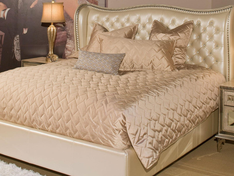 AICO Cosmopolitan 3-pc Queen Coverlet Set in Champagne - Bargain Furniture (Detroit, MI)