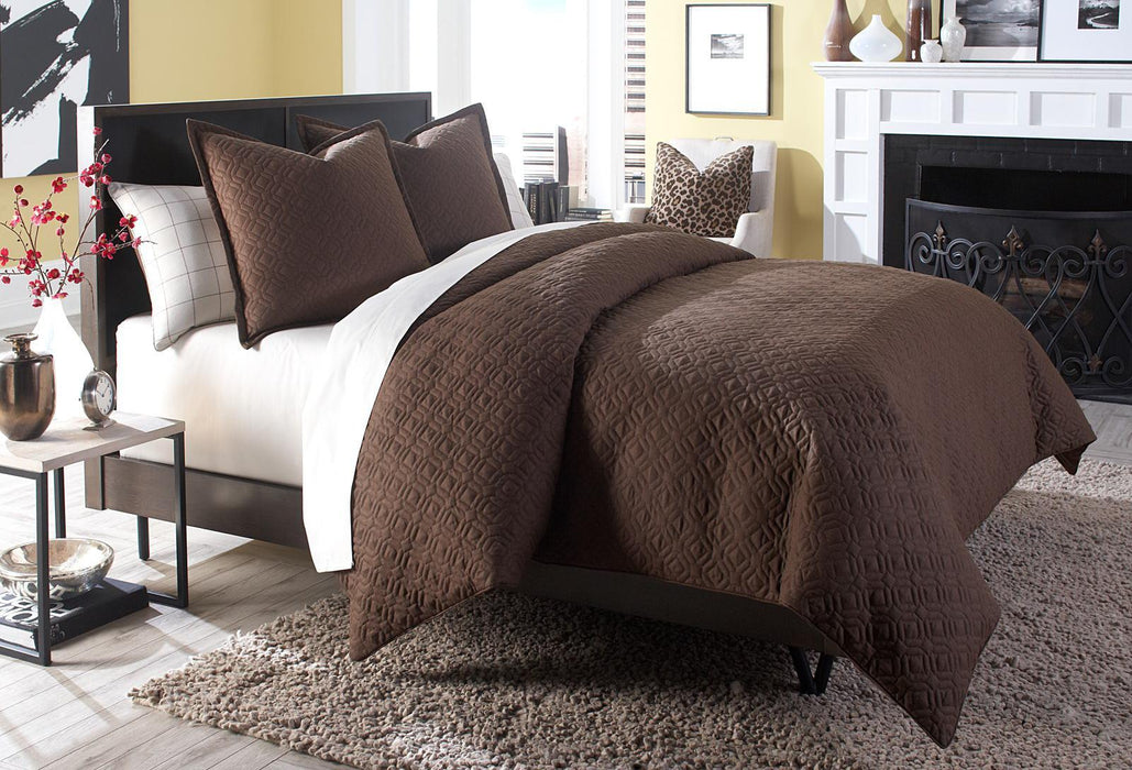 AICO Leigh 3-pc King Coverlet/Duvet Set in Cocoa - Bargain Furniture (Detroit, MI)