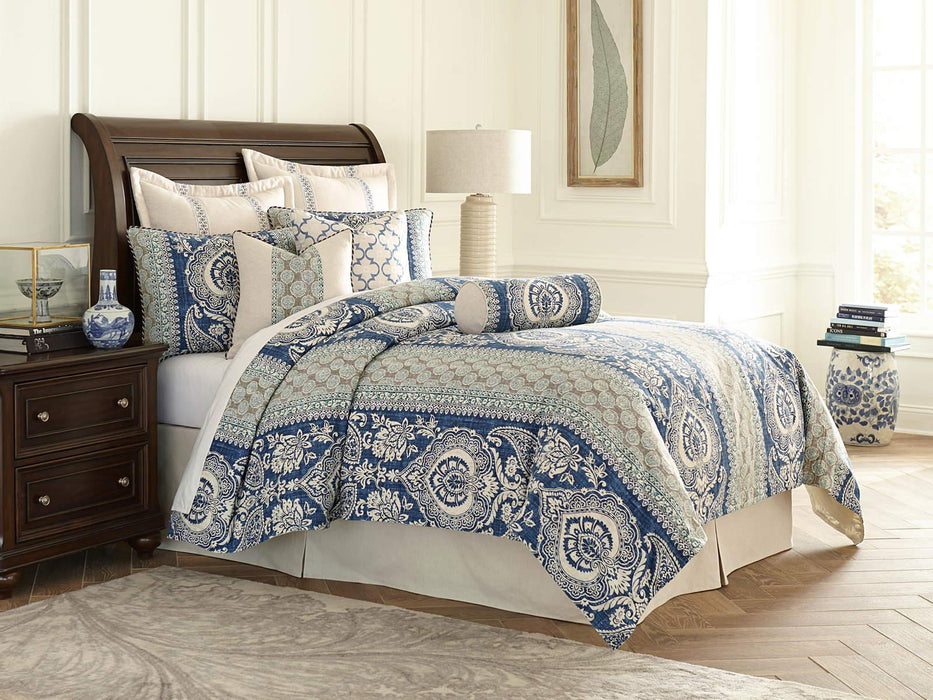 AICO Provence 9-pc Queen Duvet Set in Cadet - Bargain Furniture (Detroit, MI)