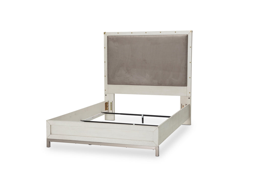 Menlo Station Queen Panel Bed w/ Fabric Insert in Eucalyptus - Bargain Furniture (Detroit, MI)