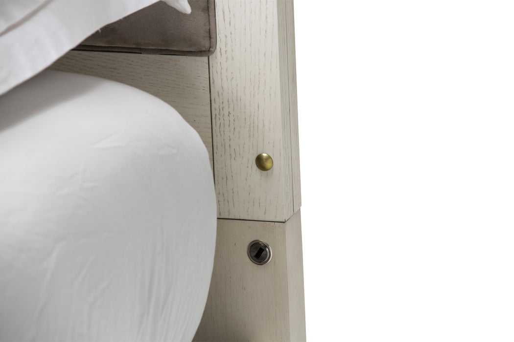 Menlo Station Queen Panel Bed w/ Fabric Insert in Eucalyptus - Bargain Furniture (Detroit, MI)