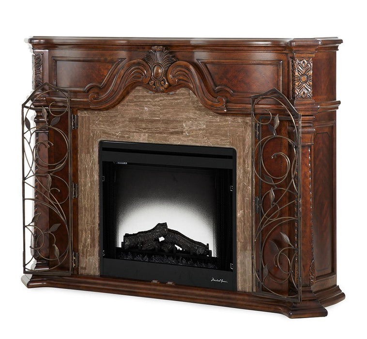 Windsor Court 2pc Fireplace w/Insert, Heater and LED Lights in Vintage Fruitwood - Bargain Furniture (Detroit, MI)