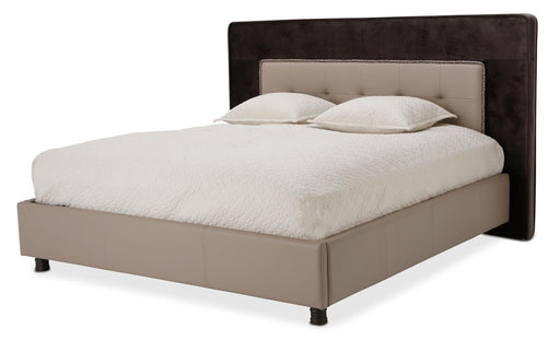 21 Cosmopolitan Eastern King Upholstered Tufted Bed in Taupe/Umber - Bargain Furniture (Detroit, MI)