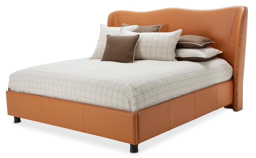21 Cosmopolitan Eastern King Upholstered Wing Bed in Orange - Bargain Furniture (Detroit, MI)
