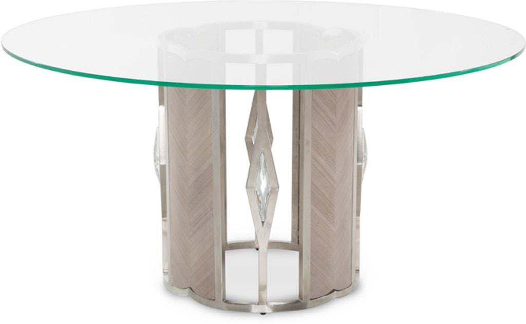 Camden Court Round 60" Glass Dining Table in Pearl - Bargain Furniture (Detroit, MI)