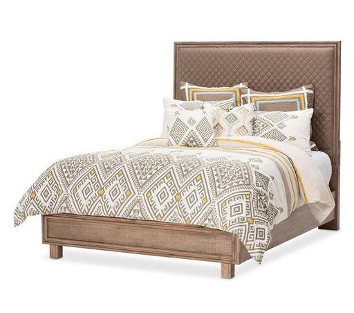Hudson Ferry Eastern King Diamond-Quilted Panel Bed in Driftwood (Brown Fabric) - Bargain Furniture (Detroit, MI)