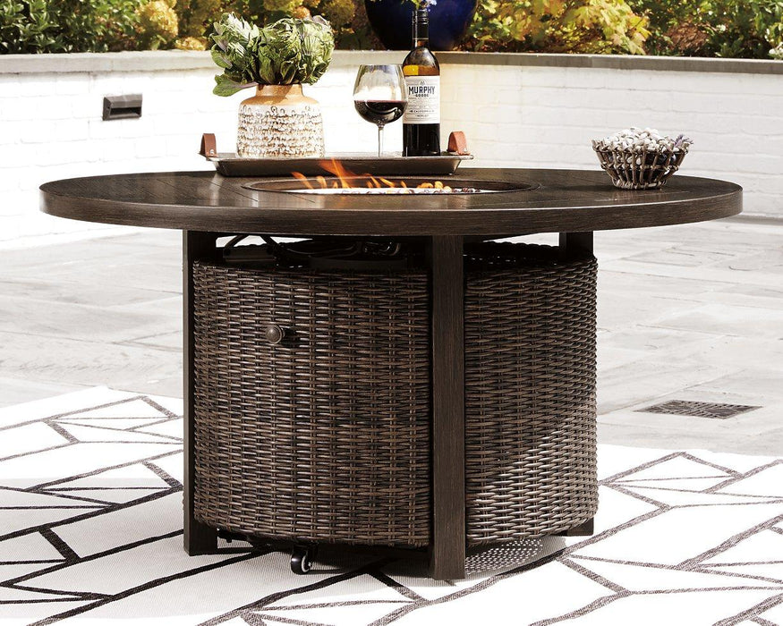 Paradise Trail Paradise Trail Fire Pit Table with 4 Nuvella Swivel Lounge Chairs - Bargain Furniture (Detroit, MI)