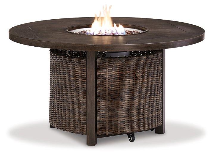 Paradise Trail Paradise Trail Fire Pit Table with 4 Nuvella Swivel Lounge Chairs - Bargain Furniture (Detroit, MI)