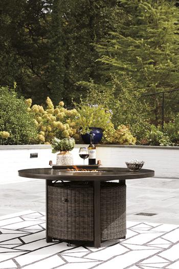 Paradise Trail Paradise Trail Fire Pit Table with 4 Nuvella Swivel Lounge Chairs - Bargain Furniture (Detroit, MI)