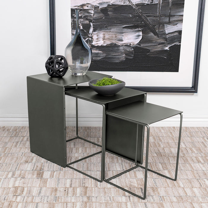 Imez 3-piece Rectangular Metal Nesting Table Grey - Bargain Furniture (Detroit, MI)