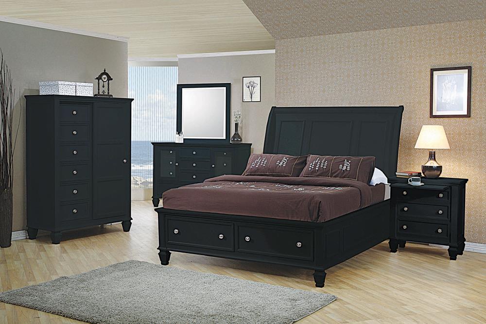 Sandy Beach Queen & E.King Storage Sleigh Bed Black & White - Bargain Furniture (Detroit, MI)