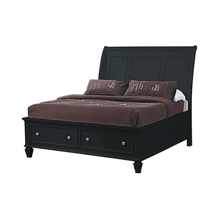 Sandy Beach Queen & E.King Storage Sleigh Bed Black & White - Bargain Furniture (Detroit, MI)