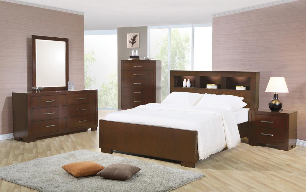 Jessica California King, E.king, & Queen Bed with Storage Headboard Cappuccino - Bargain Furniture (Detroit, MI)