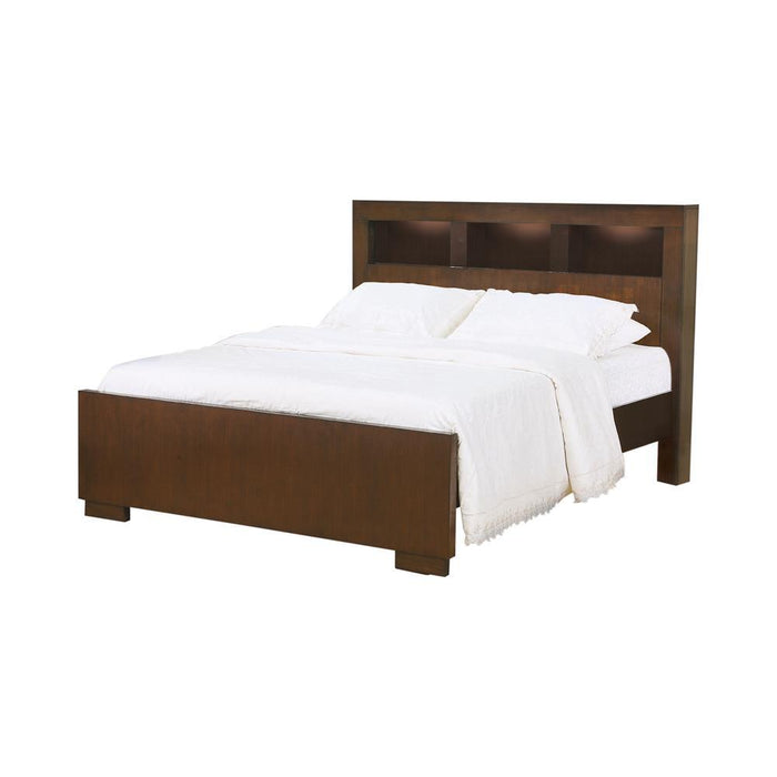 Jessica California King, E.king, & Queen Bed with Storage Headboard Cappuccino - Bargain Furniture (Detroit, MI)