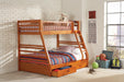 Ashton Twin Over Full 2-drawer Bunk Bed Honey - Bargain Furniture (Detroit, MI)