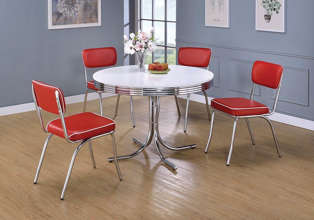 Retro Round Dining Table Glossy White and Chrome - Bargain Furniture (Detroit, MI)