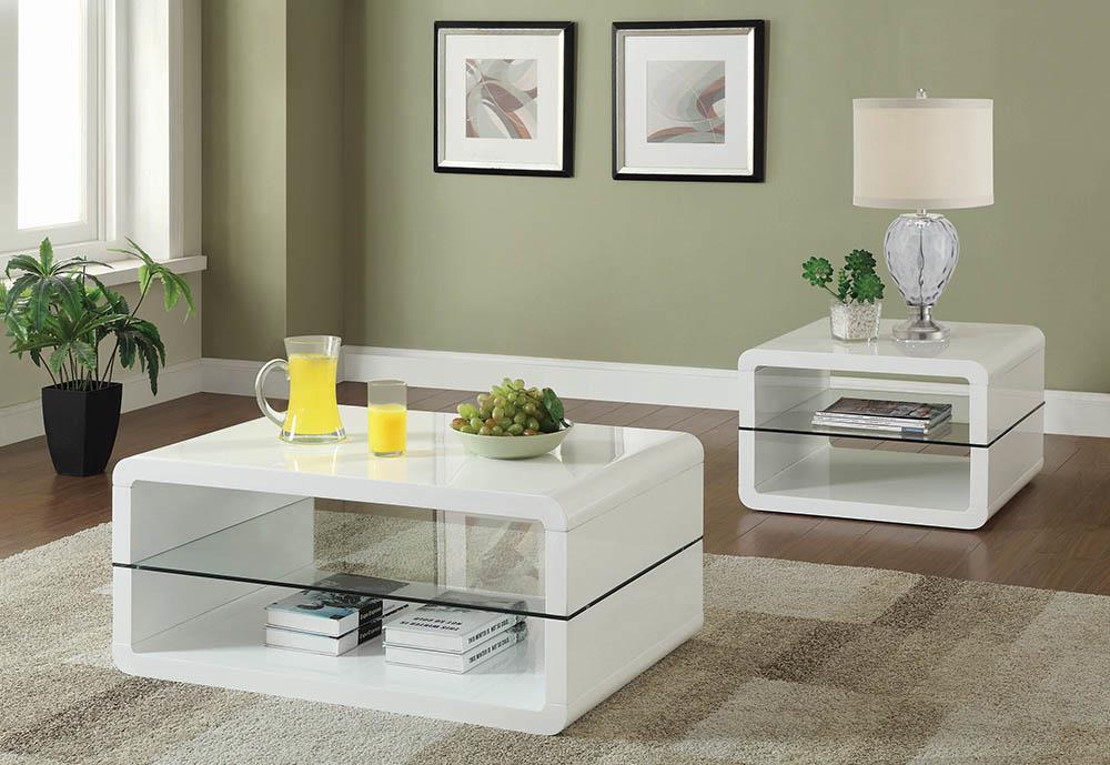 Elana Square 2-shelf End Table Glossy White - Bargain Furniture (Detroit, MI)