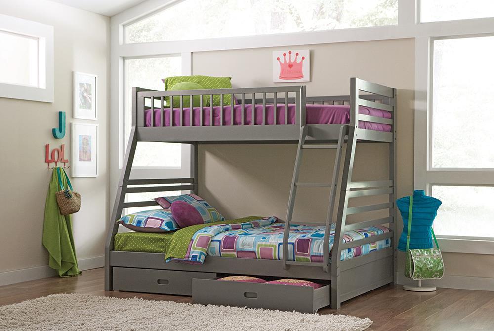 Ashton Twin Over Full 2-drawer Bunk Bed Cappuccino, White, Navy, Honey, & Brown - Bargain Furniture (Detroit, MI)
