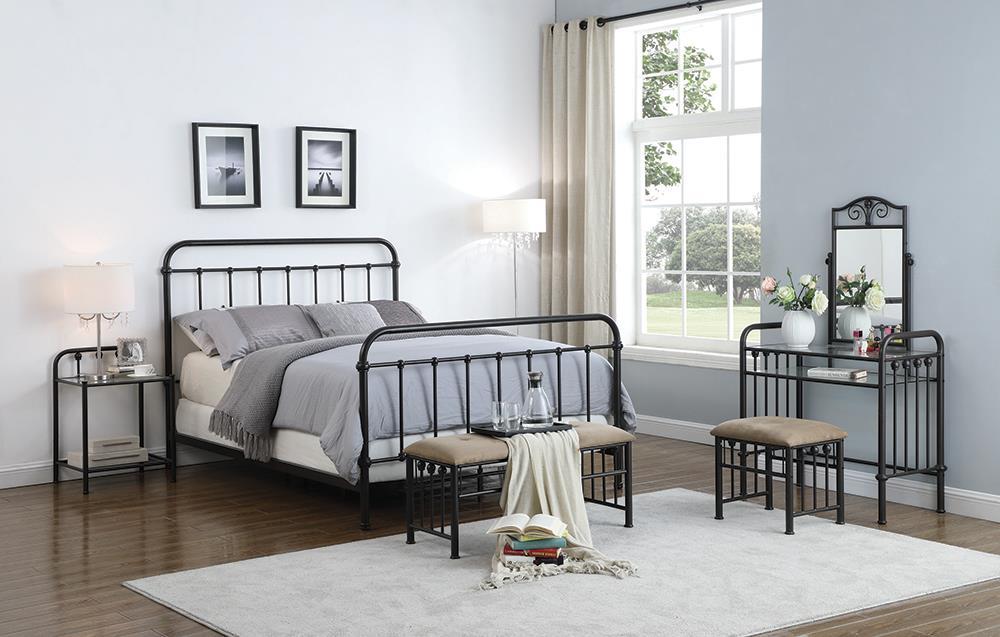 Livingston Queen Panel Metal Bed Dark Bronze - Bargain Furniture (Detroit, MI)