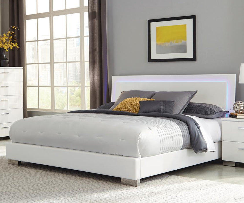 Felicity Eastern King, Queen, & Cal.King Panel Bed with LED Lighting Glossy White - Bargain Furniture (Detroit, MI)