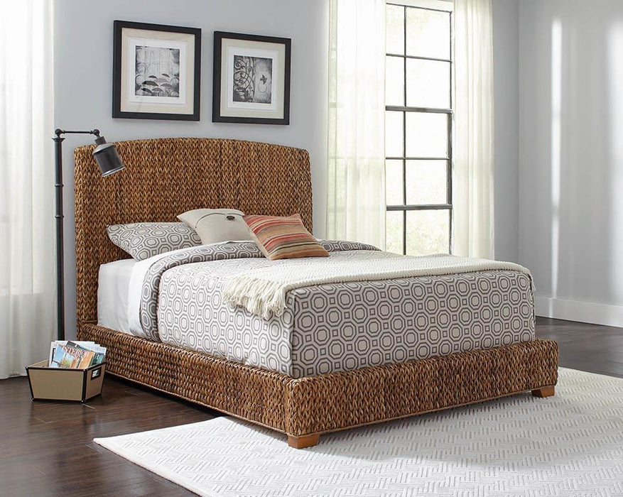 Laughton Hand-Woven Banana Leaf Queen Bed Amber - Bargain Furniture (Detroit, MI)