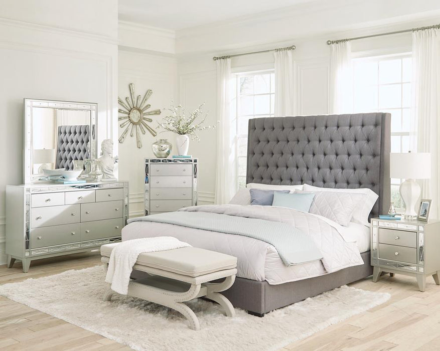 Camille Tall Tufted California King, E.King & Queen Bed Grey - Bargain Furniture (Detroit, MI)