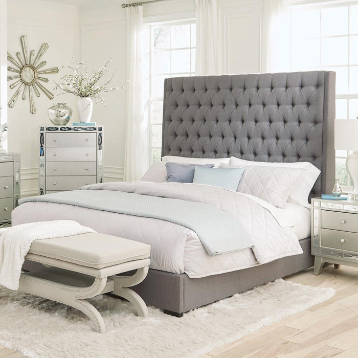 Camille Tall Tufted California King, E.King & Queen Bed Grey - Bargain Furniture (Detroit, MI)