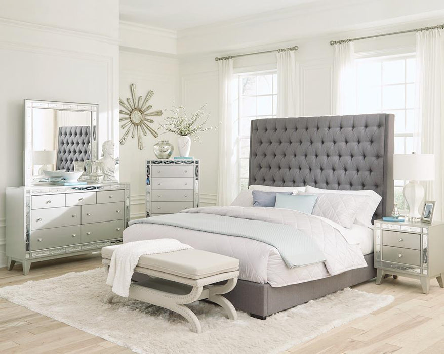 Camille Tall Tufted California King, E.King & Queen Bed Grey - Bargain Furniture (Detroit, MI)
