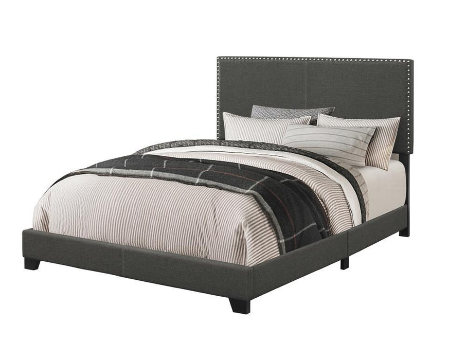 Boyd California King, King, & Queen Upholstered Bed with Nailhead Trim Charcoal & Grey - Bargain Furniture (Detroit, MI)