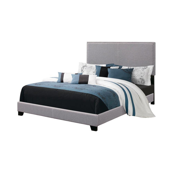 Boyd California King, King, & Queen Upholstered Bed with Nailhead Trim Charcoal & Grey - Bargain Furniture (Detroit, MI)