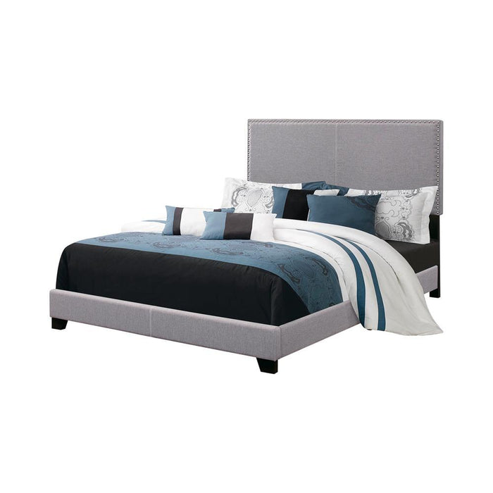 Boyd California King, King, & Queen Upholstered Bed with Nailhead Trim Charcoal & Grey - Bargain Furniture (Detroit, MI)