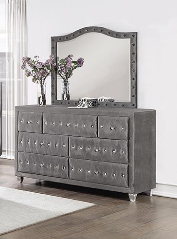 Deanna Button Tufted Dresser Mirror Grey - Bargain Furniture (Detroit, MI)