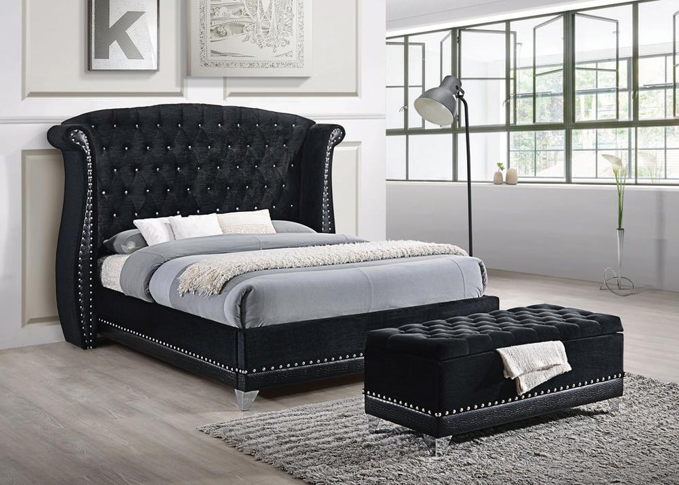 Barzini California King, E.King, & Queen Tufted Upholstered Bed Black - Bargain Furniture (Detroit, MI)