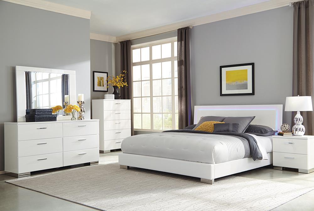 Felicity Eastern King, Queen, & Cal.King Panel Bed with LED Lighting Glossy White - Bargain Furniture (Detroit, MI)