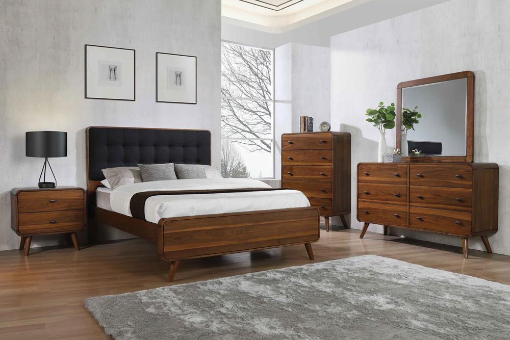 Robyn California King, E.King, & Queen Bed with Upholstered Headboard Dark Walnut - Bargain Furniture (Detroit, MI)