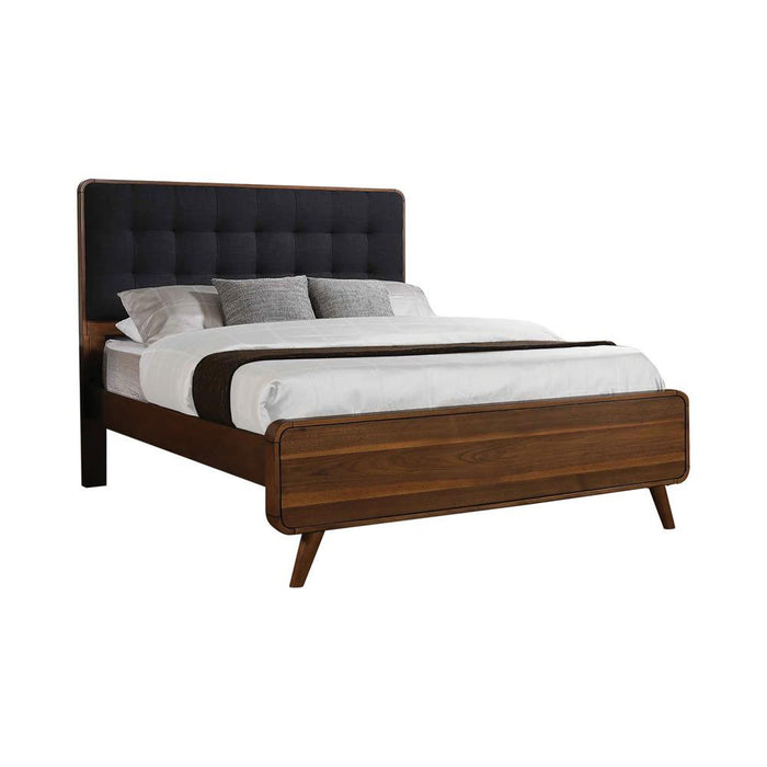 Robyn California King, E.King, & Queen Bed with Upholstered Headboard Dark Walnut - Bargain Furniture (Detroit, MI)