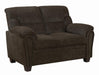 Clementine Upholstered Loveseat with Nailhead Trim Brown - Bargain Furniture (Detroit, MI)