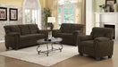 Clementine Upholstered Loveseat with Nailhead Trim Brown - Bargain Furniture (Detroit, MI)