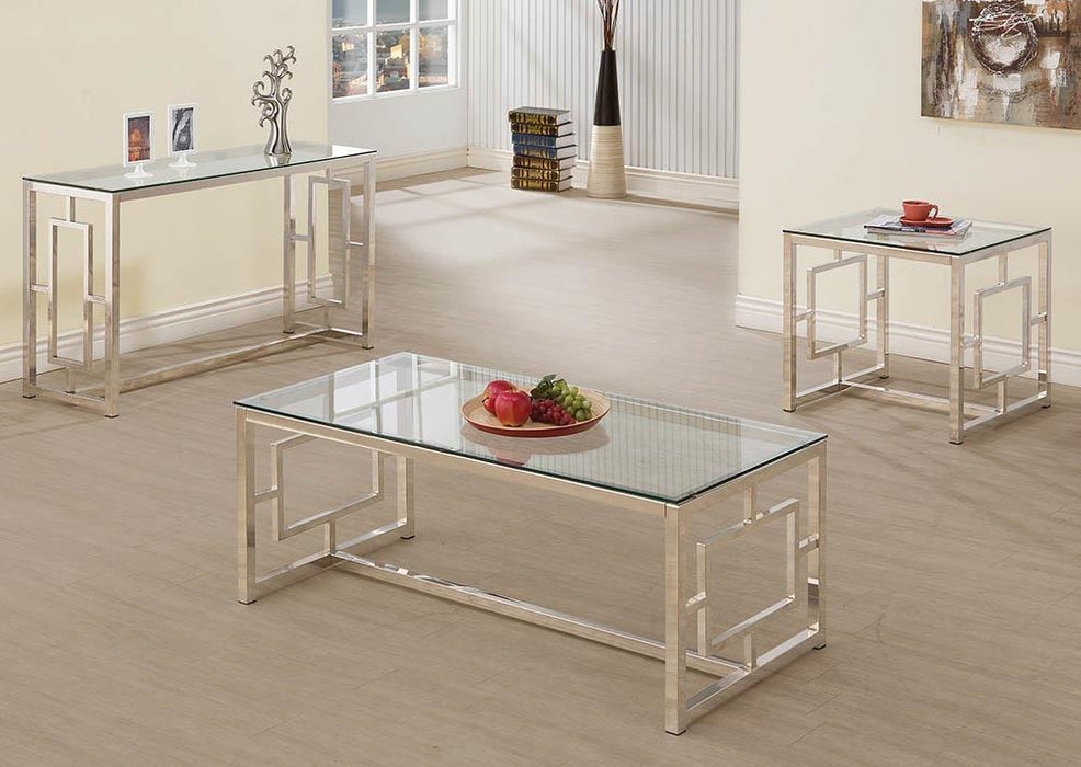 Merced Square Tempered Glass Top End Table Nickel - Bargain Furniture (Detroit, MI)
