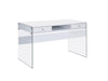 Dobrev 2-drawer Writing Desk Glossy White and Clear - Bargain Furniture (Detroit, MI)