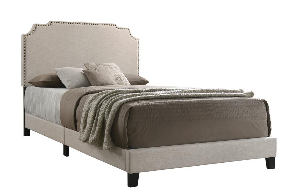Tamarac Upholstered Nailhead Full, Eastern King & Queen Bed Beige & Grey - Bargain Furniture (Detroit, MI)