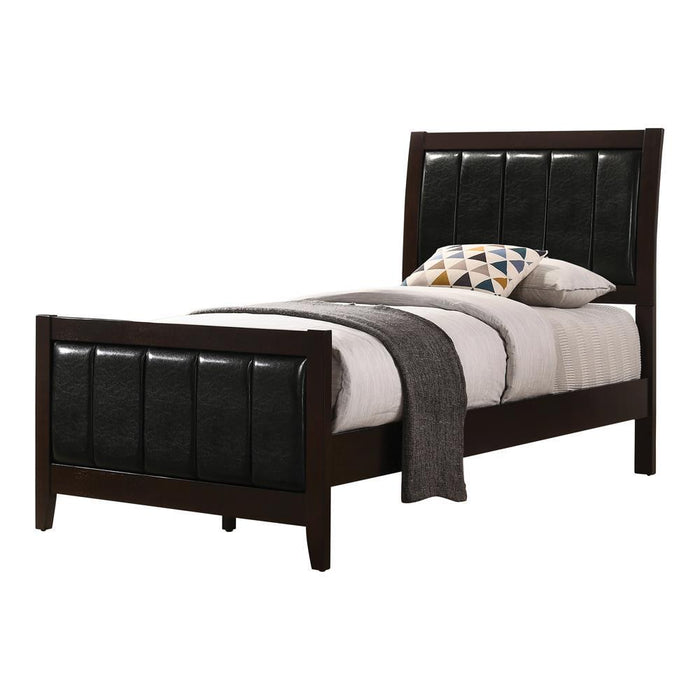 Carlton Full & Twin Upholstered Panel Bed Cappuccino and Black - Bargain Furniture (Detroit, MI)